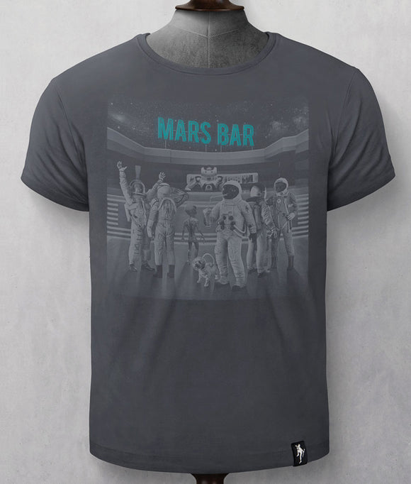 Dirty Velvet MARS BAR Mens Charcoal Organic Cotton Tee Shirt. Wear this sustainable Dirty Velvet MARS BAR Mens Charcoal Organic Cotton Tee Shirt with your favourite jeans or chinos. A front graphic tee encompassing how many of us are feeling right now...
