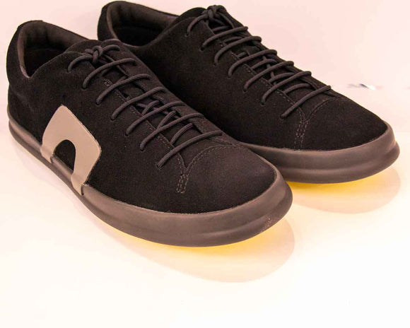 Camper CHASIS Mens Black Nubuck Casual Shoes  Black nubuck men's shoes with 100% rubber outsoles. Make a style statement in these Camper CHASIS Mens Black Nubuck Casual Shoes.  Our Chasis casual shoes add a smart touch to sneakers. A vulcanized design combines protective foxing tape with soft, semi-lined uppers to offer a relaxed-yet-refined look.