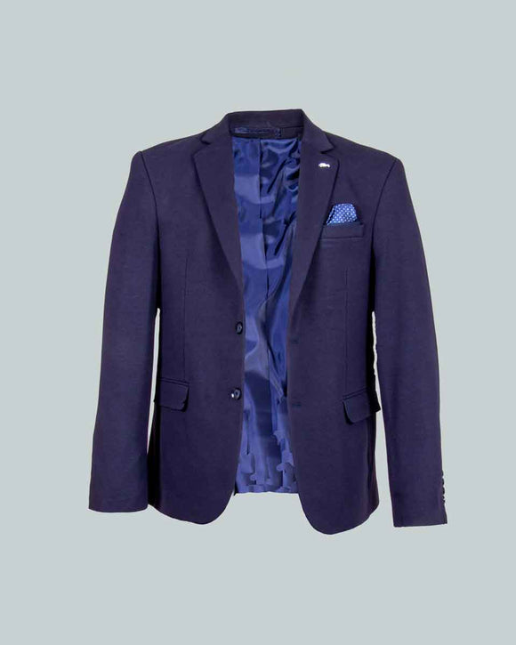 Dario Beltran Mens Navy Stretch Jersey Blazer. A smart-casual mens blazer with a twist! A fine, knitted jersey blazer with just a hint of stretch. with its own pull-out pocket 'kerchief, wear this Dario Beltran Mens Navy Stretch Jersey Blazer with jeans or chinos for that smart-casual look.