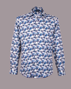 Guide London Mens Abstract Angular Print Cotton shirt. A premium cotton shirt with an abstract blue brown and cream print. Wear this Guide London Mens Abstract Angular Print Cotton Shirt with jeans and chinos alike. Step out in style in this great all round long sleeve shirt with an abstract print.