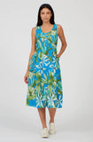 Pretty Vacant JODIE Ladies Blue Floral Dress. Step into the new season in this Pretty Vacant JODIE Ladies Blue Floral Dress. A perfectly pretty fit and flare dress that sits below the knee, has a rounded neckline and a tie at the back to cinch your waist.